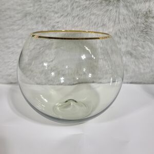 Anthropologie 24k Gold Rimmed Stwmless Wine Glasses, Set Of 4, GREEN, Brand New